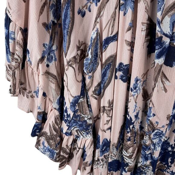 Umgee Floral Bell Flounce Sleeve Tunic Blouse Ruffle Tassel Tie Neck Boho L NWT - Picture 6 of 10